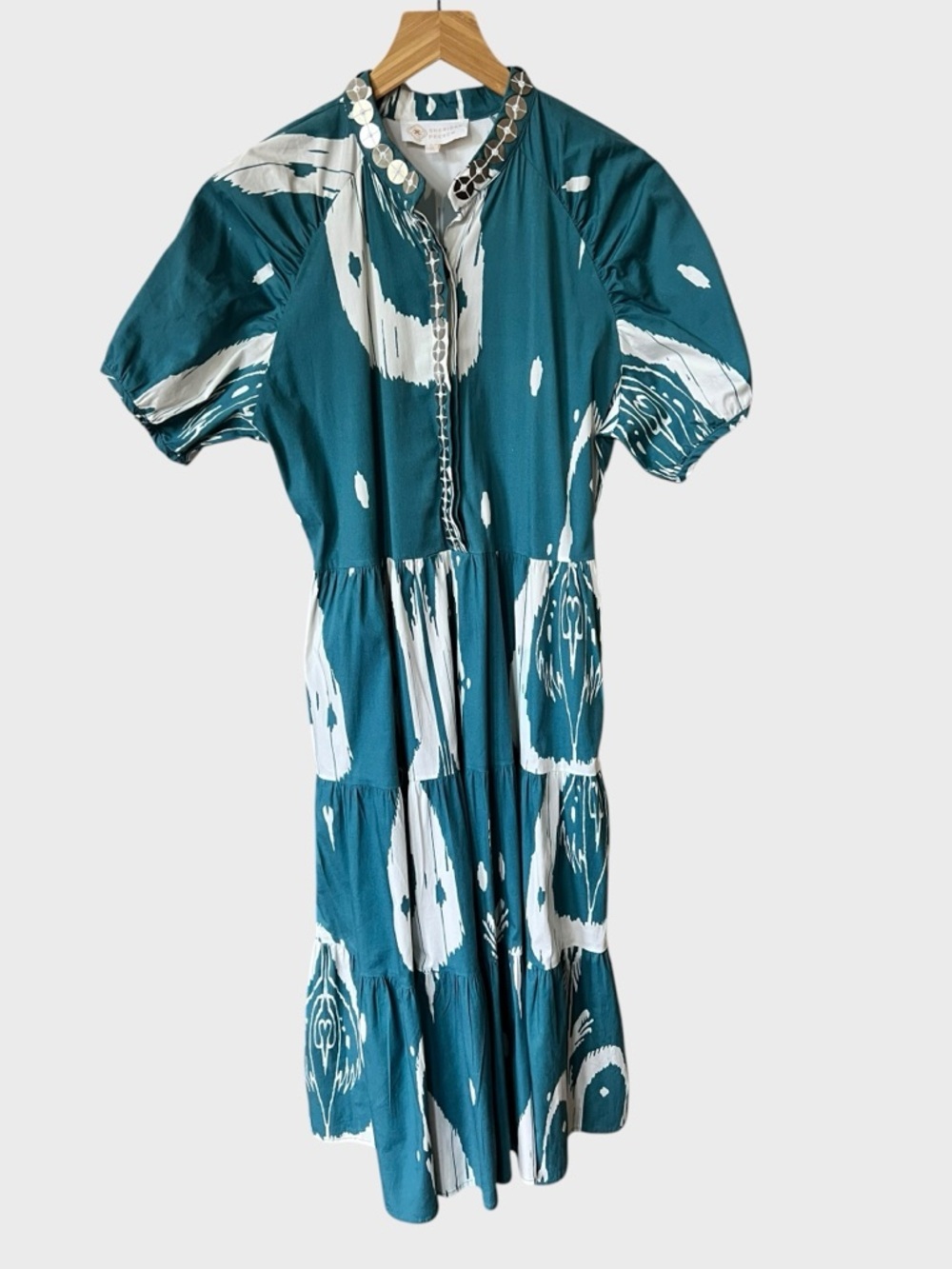 Sheridan French Teal & White Printed Tiered Midi Dress